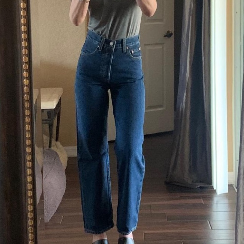 levi’s ribcage straight dark wash jeans